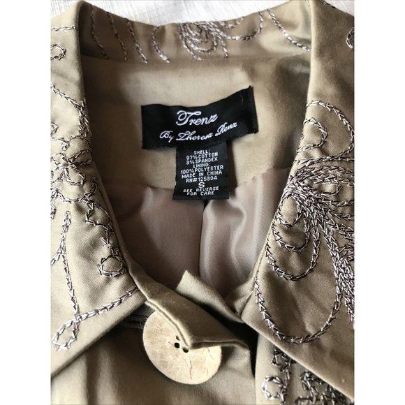 Trenz, Women’s Beige Jacket, Wooden Button Up, Floral Embroidered, Size S - Picture 3 of 7
